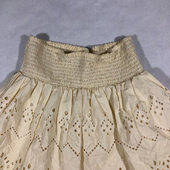 Zara Womens XS Tiered Eyelet Skirt 100% Cotton Cream Pale Yellow - Picture 2 of 14
